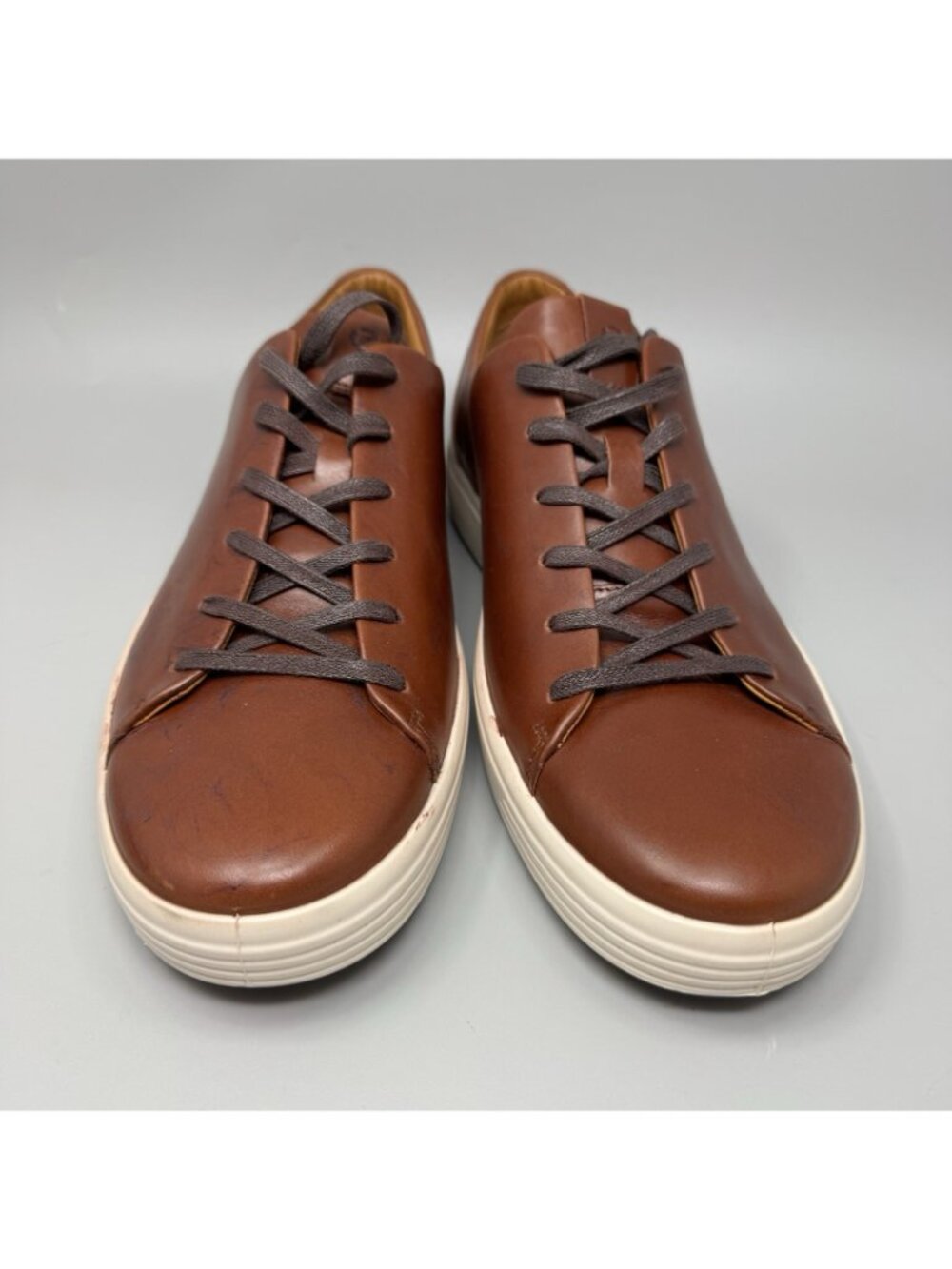 Ecco Soft 7 Leather Men's Low Top Trainers Men's 13/13.5  Cognac Brown Shoes - Picture 4 of 9